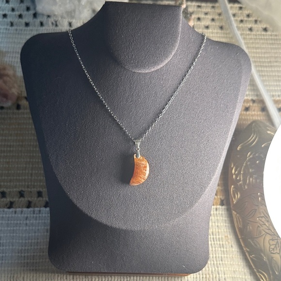 Sunstone Crescent Moon Pendant Necklace - Picture 10 of 13